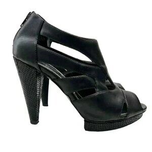 Expression Chunky Platform Caged High Heel Y2K Shoes Black Faux Leather Size 7